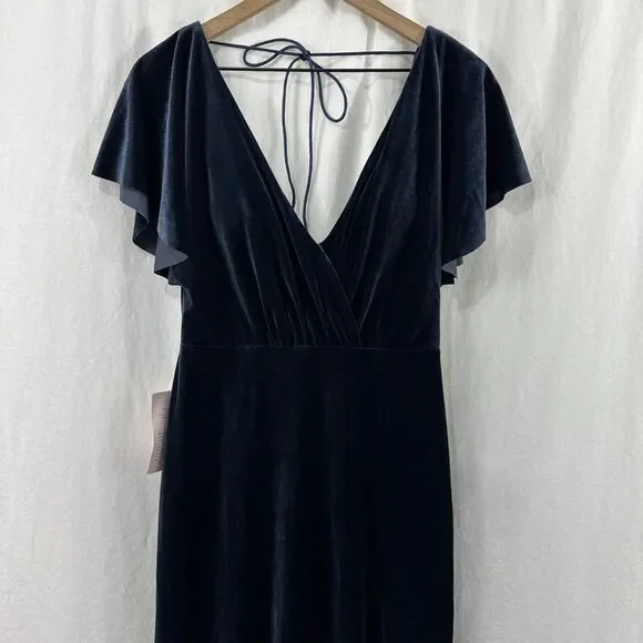 jenny yoo ellis velvet open back dress Jenny Yoo Collection Ellis Blue Velvet Open Back Maxi Dress Womens Size 6  Formal